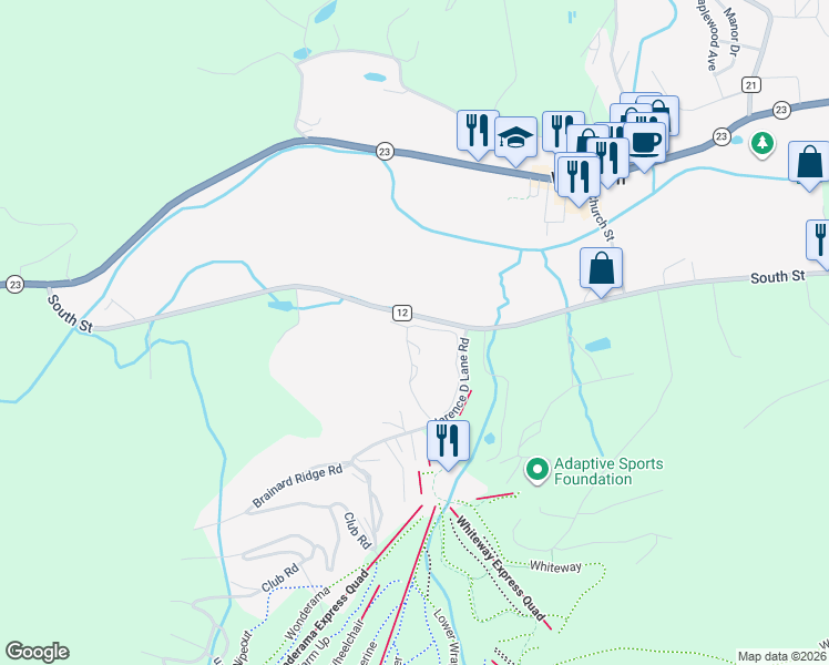 map of restaurants, bars, coffee shops, grocery stores, and more near 14/49 Windham Mount Village in Windham