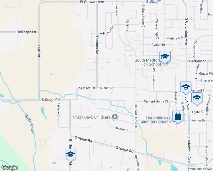 map of restaurants, bars, coffee shops, grocery stores, and more near 2020 Sunset Drive in Medford