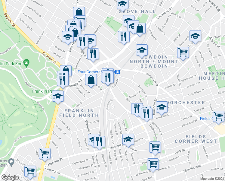 map of restaurants, bars, coffee shops, grocery stores, and more near 5 Bowdoin Avenue in Boston