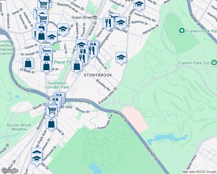 map of restaurants, bars, coffee shops, grocery stores, and more near 81 Brookley Road in Boston