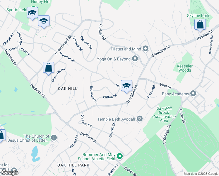 map of restaurants, bars, coffee shops, grocery stores, and more near 45 Westgate Road in Newton