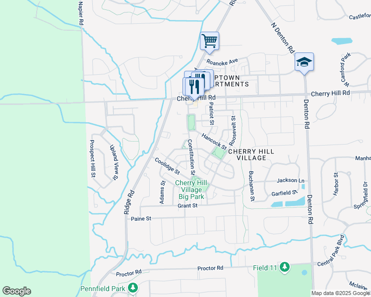 map of restaurants, bars, coffee shops, grocery stores, and more near 50413 Monroe Street in Canton