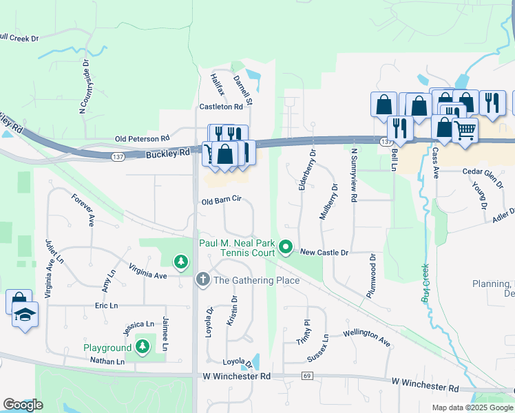 map of restaurants, bars, coffee shops, grocery stores, and more near 1600 Old Barn Circle in Libertyville