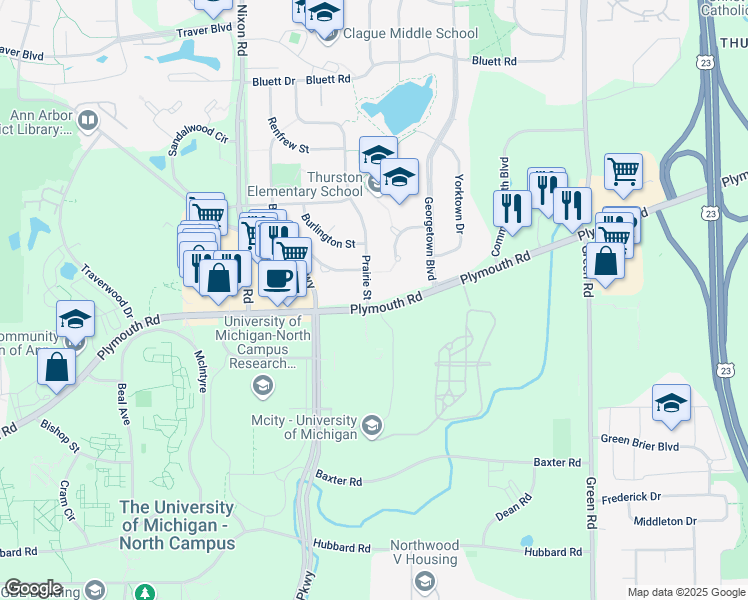 map of restaurants, bars, coffee shops, grocery stores, and more near in Ann Arbor