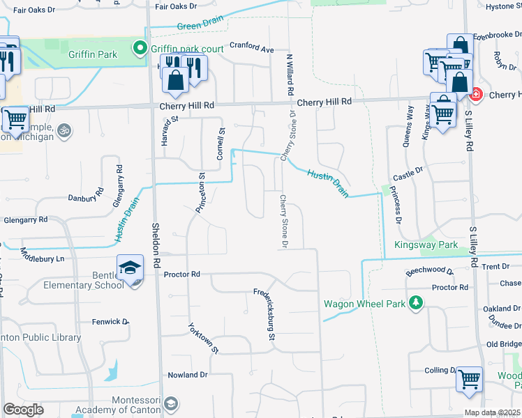 map of restaurants, bars, coffee shops, grocery stores, and more near 654 Cherry Grove Road in Canton