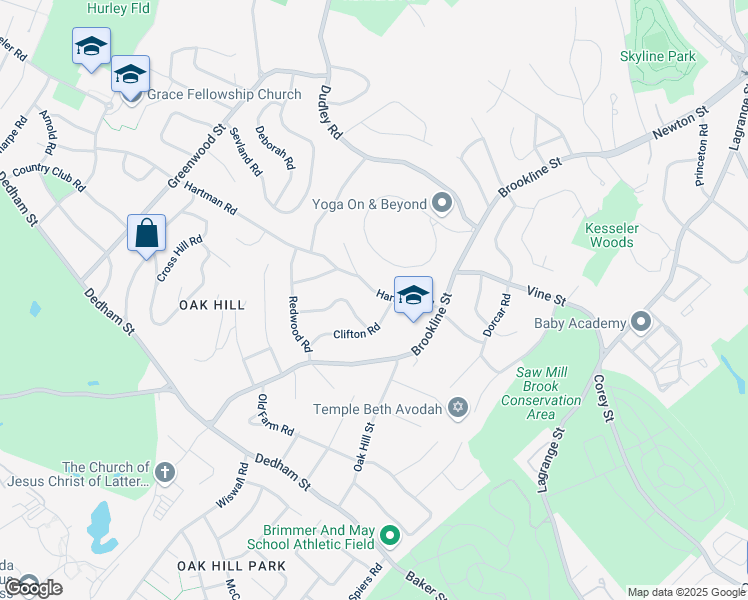 map of restaurants, bars, coffee shops, grocery stores, and more near 303 Hartman Road in Newton