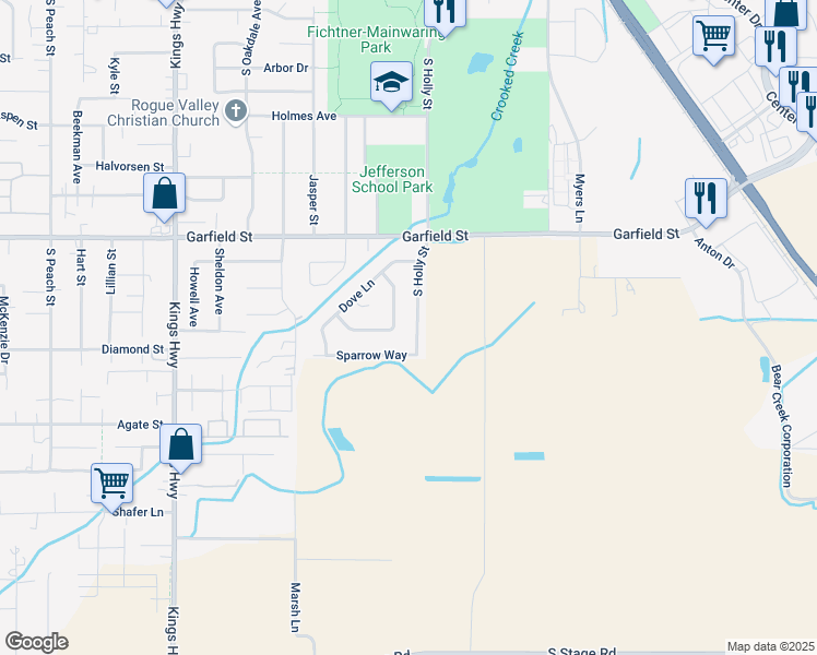 map of restaurants, bars, coffee shops, grocery stores, and more near 1782 South Holly Street in Medford