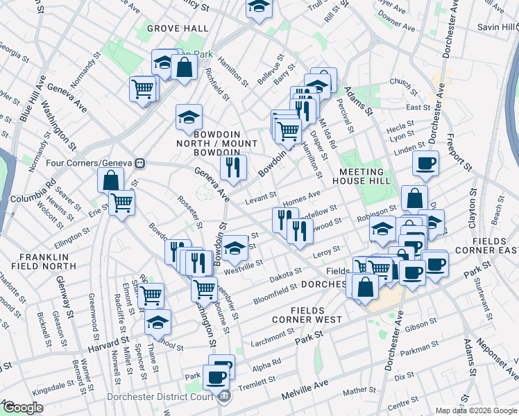 map of restaurants, bars, coffee shops, grocery stores, and more near 30 Homes Avenue in Boston