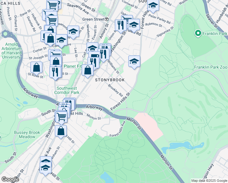 map of restaurants, bars, coffee shops, grocery stores, and more near 81 Brookley Road in Boston