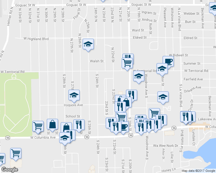 map of restaurants, bars, coffee shops, grocery stores, and more near 41 23rd Street South in Battle Creek