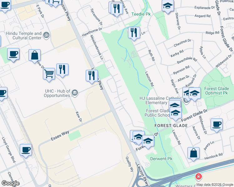 map of restaurants, bars, coffee shops, grocery stores, and more near 3003 Meadowbrook Lane in Windsor