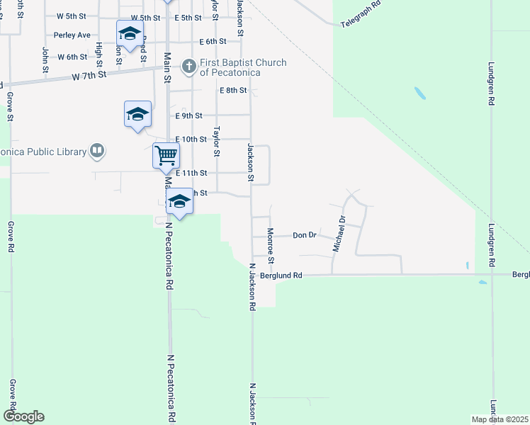 map of restaurants, bars, coffee shops, grocery stores, and more near 412 East 12th Street in Pecatonica