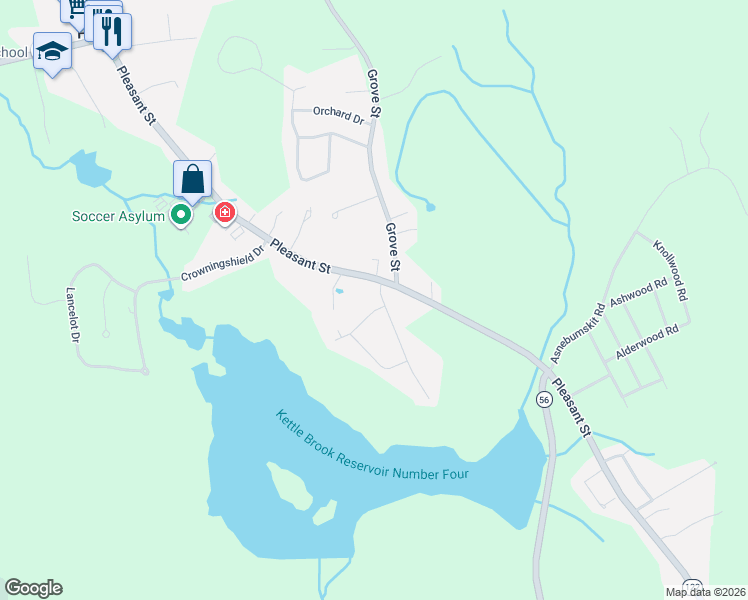 map of restaurants, bars, coffee shops, grocery stores, and more near 4 Burtenmar Circle in Paxton