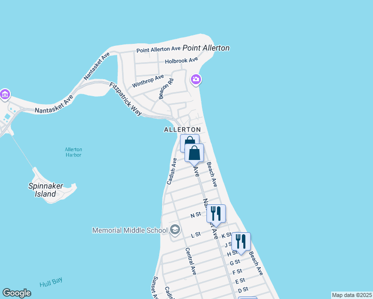 map of restaurants, bars, coffee shops, grocery stores, and more near 823 Nantasket Avenue in Hull