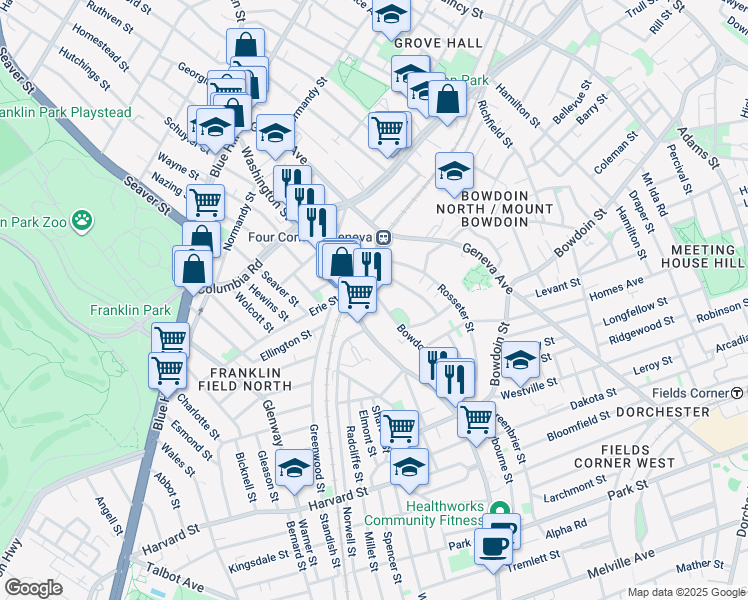 map of restaurants, bars, coffee shops, grocery stores, and more near 5 Bowdoin Avenue in Boston
