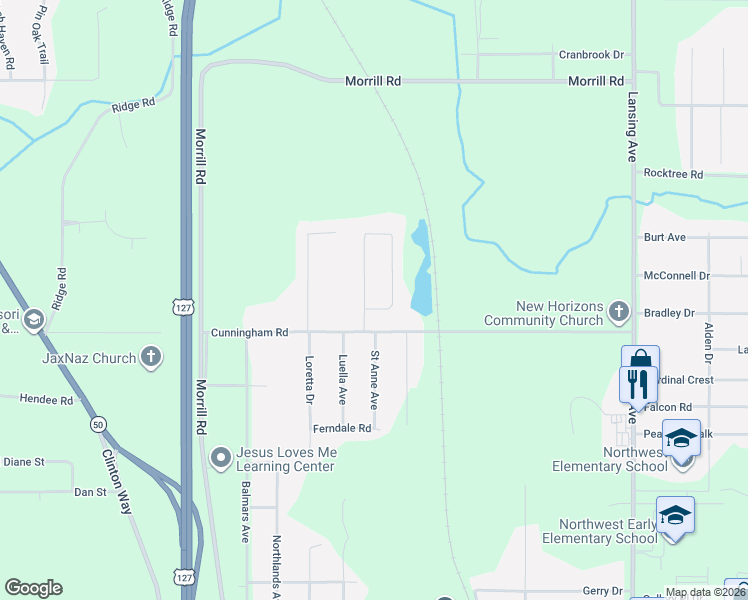 map of restaurants, bars, coffee shops, grocery stores, and more near 4205 Locust Lane in Jackson