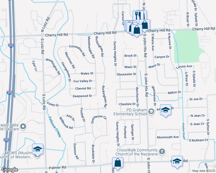 map of restaurants, bars, coffee shops, grocery stores, and more near 39614 Randall Street in Canton