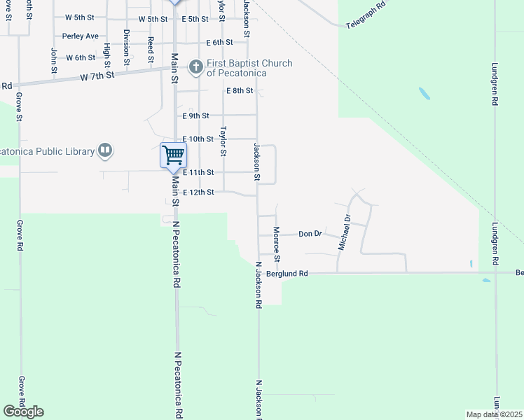 map of restaurants, bars, coffee shops, grocery stores, and more near 412 East 12th Street in Pecatonica