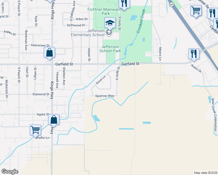 map of restaurants, bars, coffee shops, grocery stores, and more near 240 Peebler Way in Medford