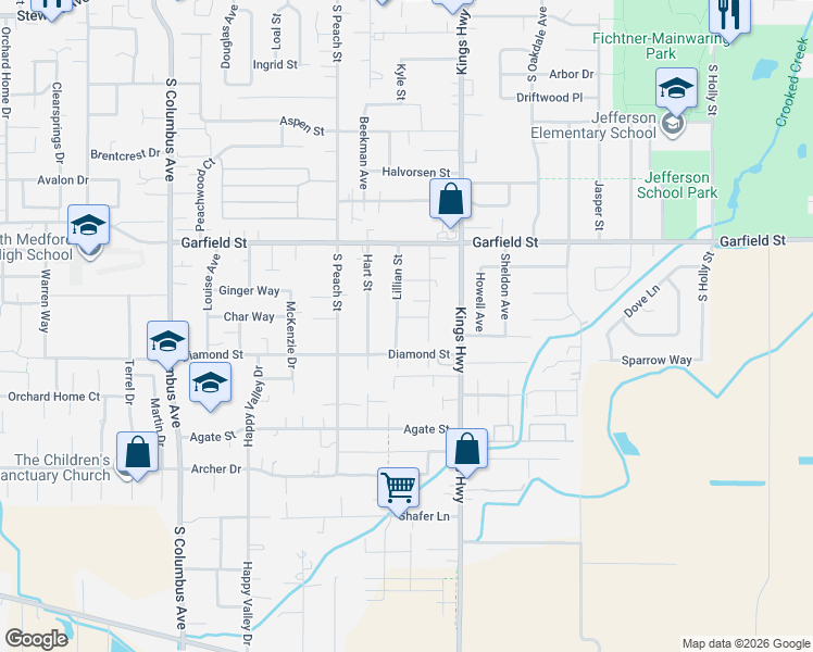 map of restaurants, bars, coffee shops, grocery stores, and more near 1827 Lillian Street in Medford