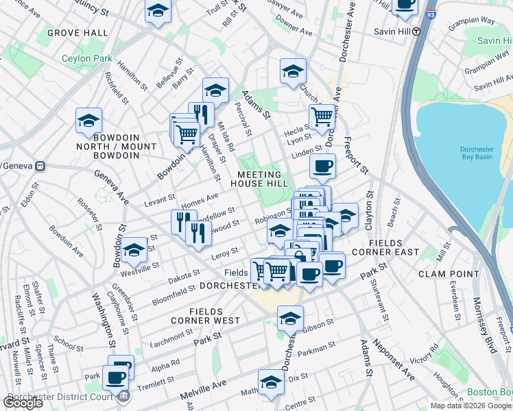 map of restaurants, bars, coffee shops, grocery stores, and more near 13 Bentham Road in Boston