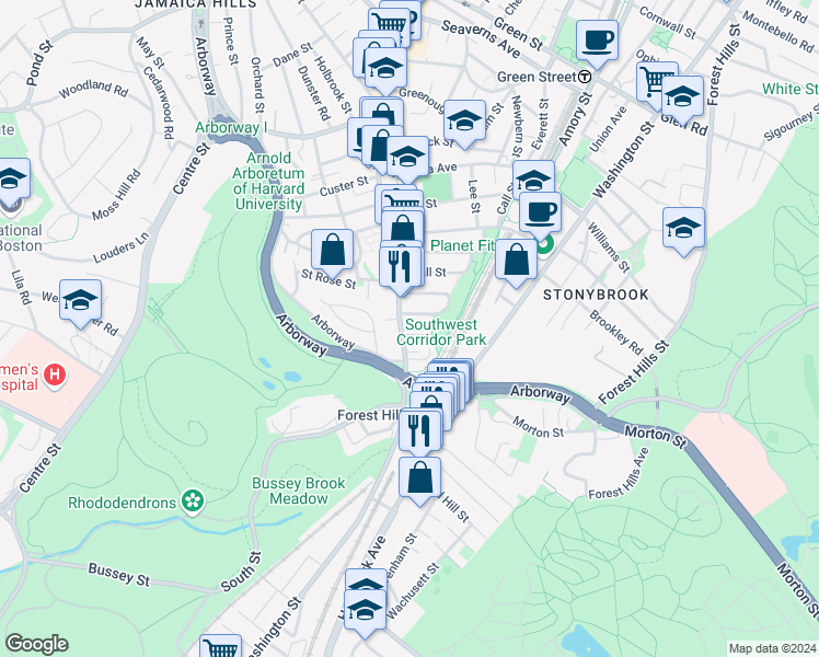 map of restaurants, bars, coffee shops, grocery stores, and more near in Boston