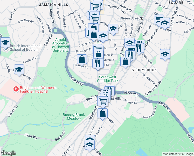 map of restaurants, bars, coffee shops, grocery stores, and more near in Boston
