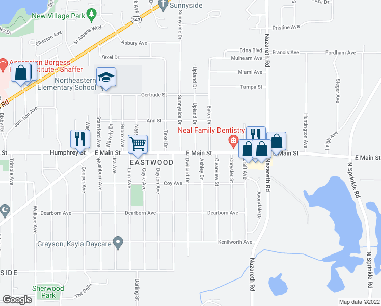 map of restaurants, bars, coffee shops, grocery stores, and more near 3020 East Main Street in Kalamazoo
