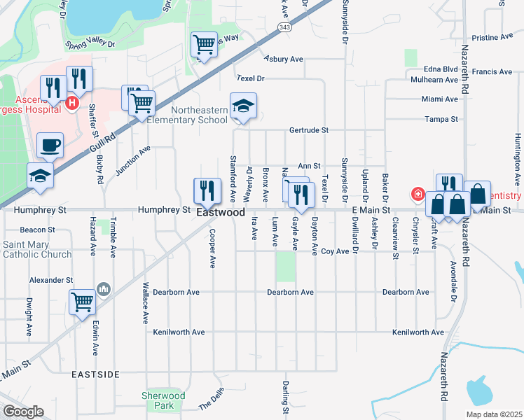 map of restaurants, bars, coffee shops, grocery stores, and more near 2528 East Main Street in Kalamazoo
