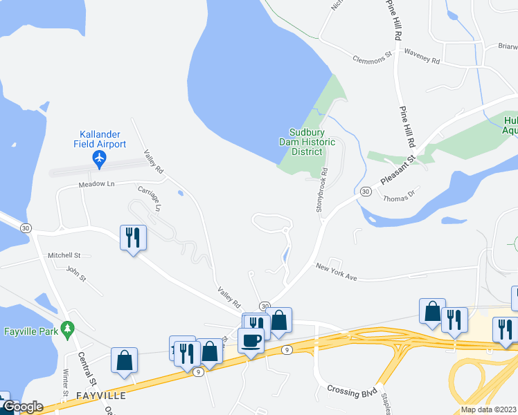 map of restaurants, bars, coffee shops, grocery stores, and more near 79 William Onthank Lane in Southborough
