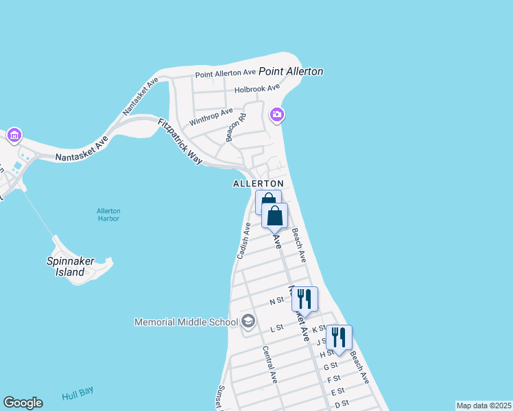 map of restaurants, bars, coffee shops, grocery stores, and more near 823 Nantasket Avenue in Hull