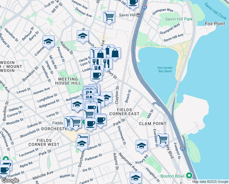 map of restaurants, bars, coffee shops, grocery stores, and more near 80 Granger Street in Boston
