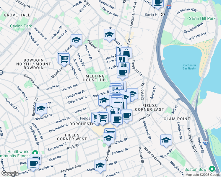 map of restaurants, bars, coffee shops, grocery stores, and more near 3 Robinson Street in Boston