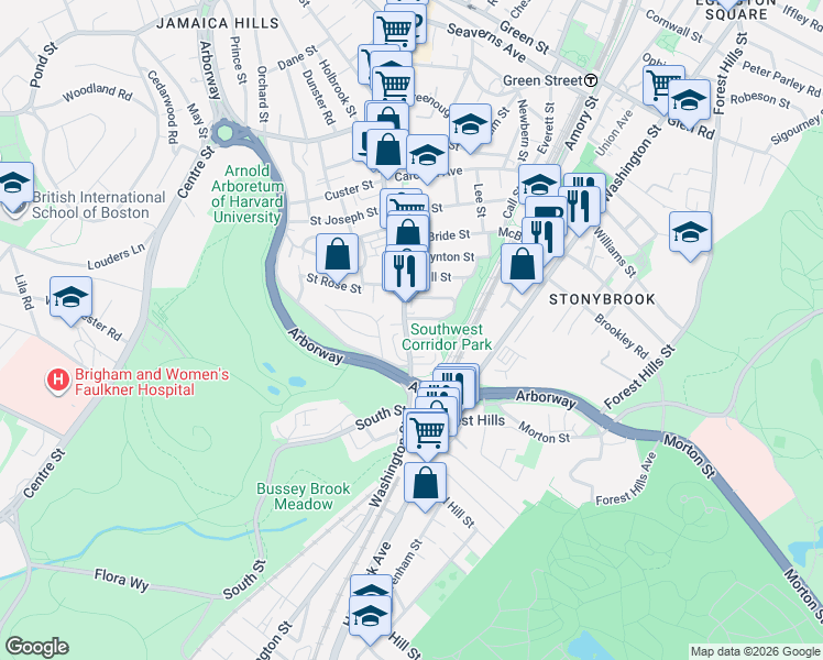 map of restaurants, bars, coffee shops, grocery stores, and more near in Boston