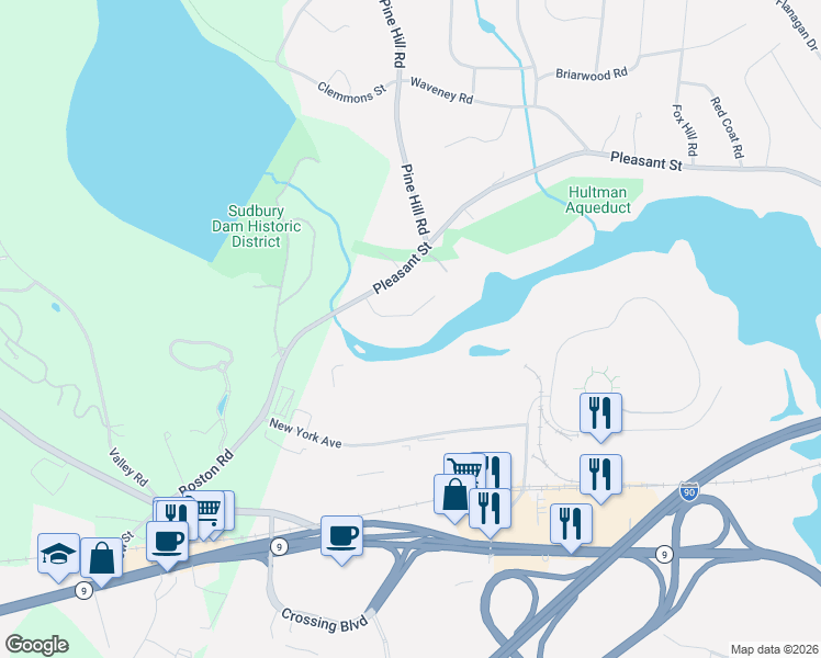 map of restaurants, bars, coffee shops, grocery stores, and more near 9 Thomas Drive in Framingham