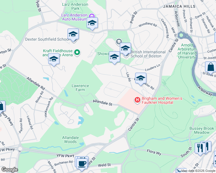 map of restaurants, bars, coffee shops, grocery stores, and more near 47 Arborview Road in Boston