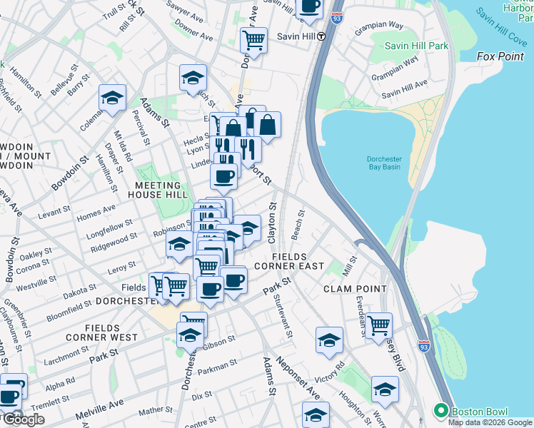 map of restaurants, bars, coffee shops, grocery stores, and more near 80 Granger Street in Boston