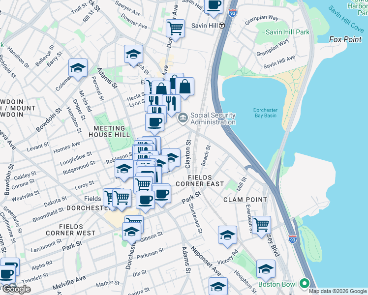 map of restaurants, bars, coffee shops, grocery stores, and more near 80 Granger Street in Boston