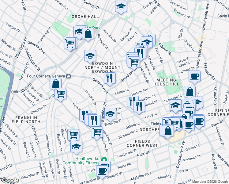 map of restaurants, bars, coffee shops, grocery stores, and more near 30 Homes Avenue in Boston