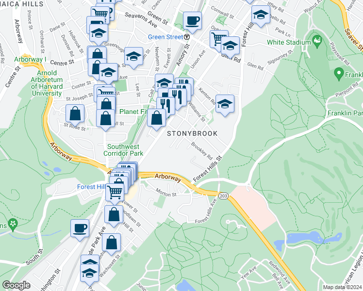 map of restaurants, bars, coffee shops, grocery stores, and more near 19 Lotus Street in Boston