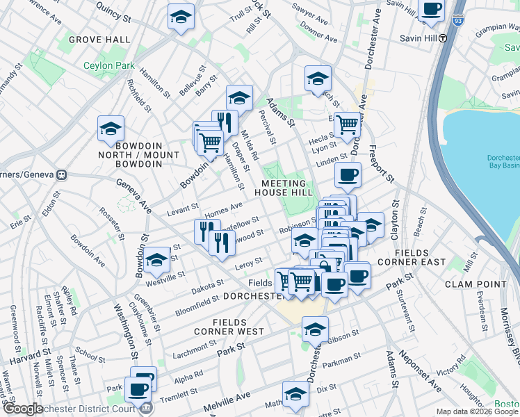 map of restaurants, bars, coffee shops, grocery stores, and more near 13 Bentham Road in Boston