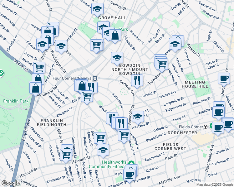 map of restaurants, bars, coffee shops, grocery stores, and more near 11 Mallon Road in Boston