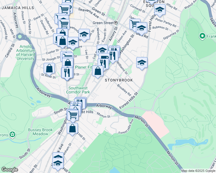 map of restaurants, bars, coffee shops, grocery stores, and more near 84 Stonley Road in Boston