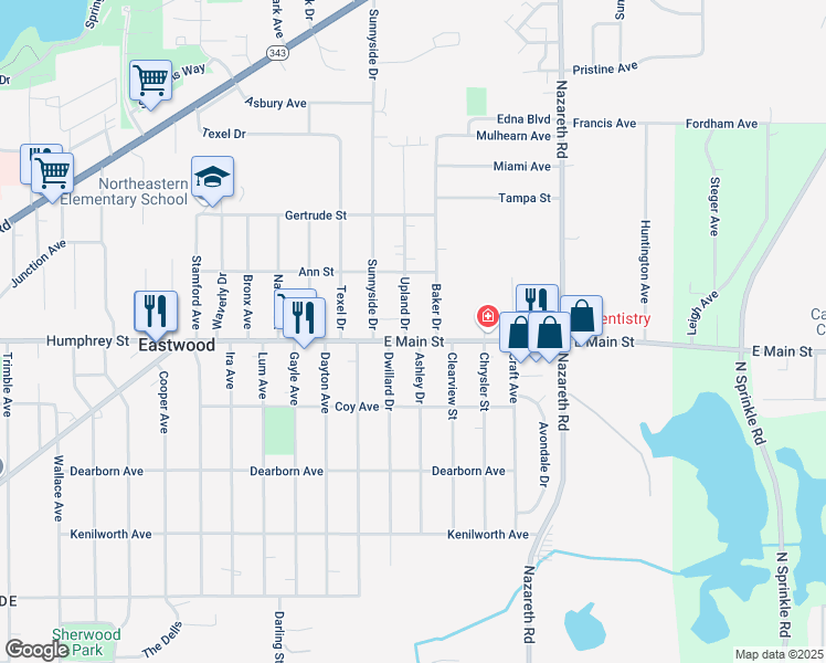 map of restaurants, bars, coffee shops, grocery stores, and more near 3020 East Main Street in Kalamazoo