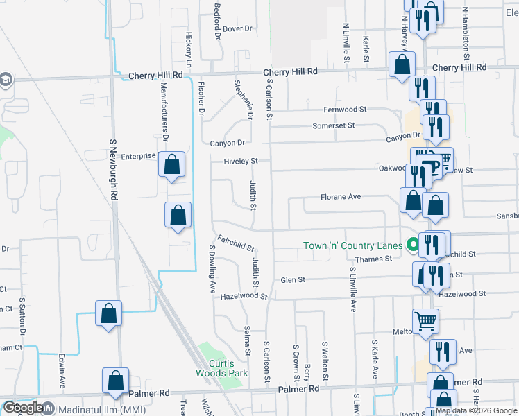 map of restaurants, bars, coffee shops, grocery stores, and more near 912 South Carlson Street in Westland