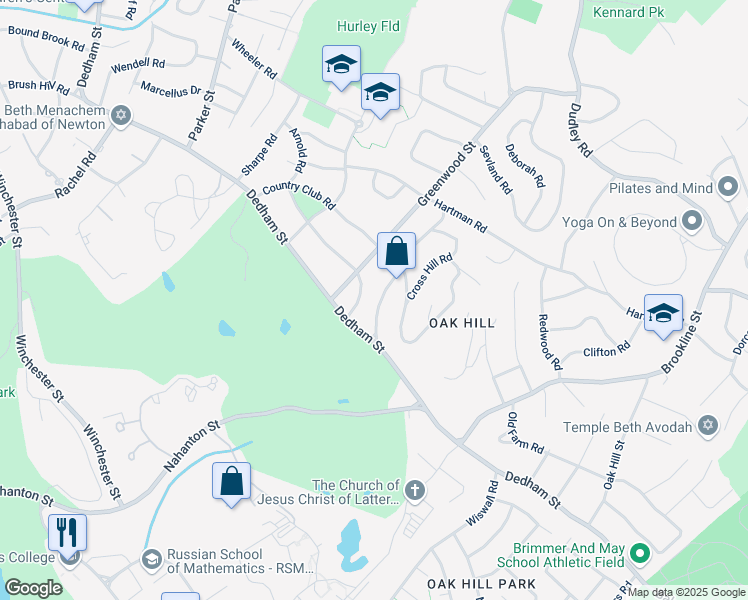 map of restaurants, bars, coffee shops, grocery stores, and more near 27 Rosalie Road in Newton