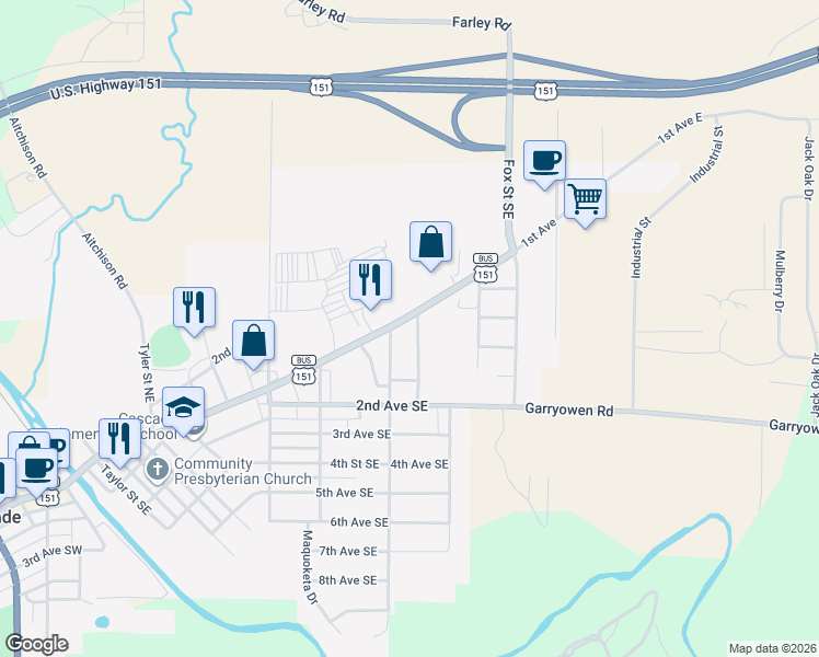 map of restaurants, bars, coffee shops, grocery stores, and more near 1110 1st Avenue East in Cascade