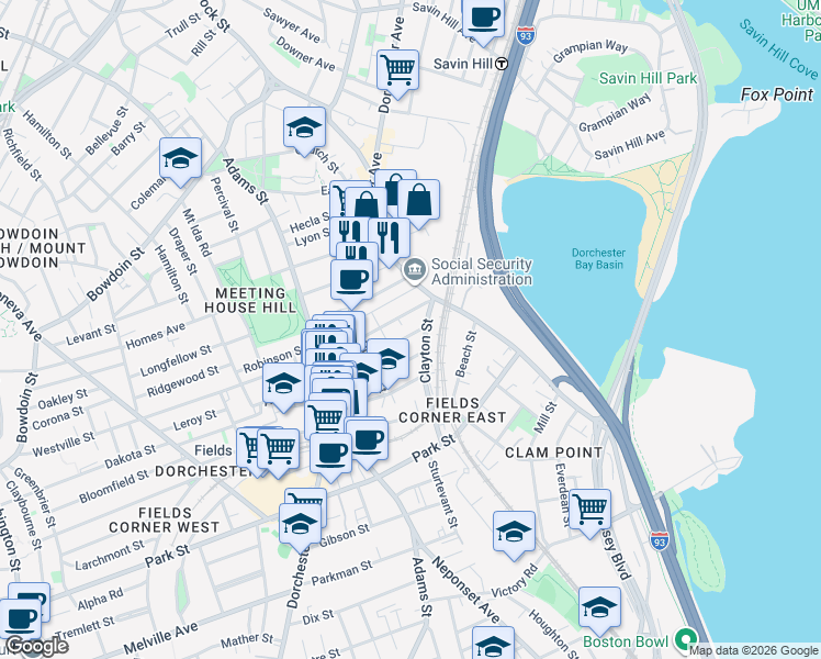 map of restaurants, bars, coffee shops, grocery stores, and more near 80 Granger Street in Boston