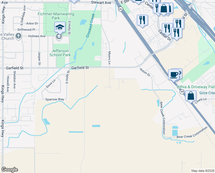 map of restaurants, bars, coffee shops, grocery stores, and more near 1798 Myers Lane in Medford