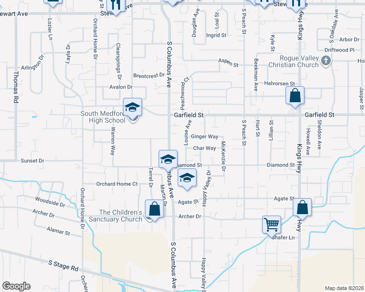 map of restaurants, bars, coffee shops, grocery stores, and more near 1763 Louise Avenue in Medford